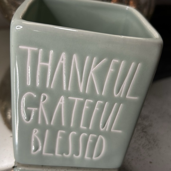 Rae Dunn THANKFUL GRATEFUL BLESSED Sage Green Ceramic Pen Pencil Caddy EUC HTF - Picture 3 of 10
